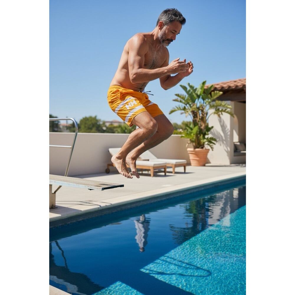 Helly Hansen Men's 36 Goldren Rod Yellow White Drawstring Swim Trunks Active